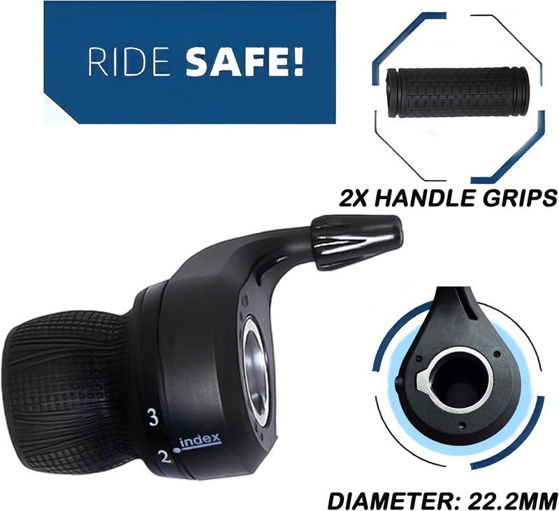 Fredertent Bicycle 21 Speed Twist Shifter Revoshift Lever 3 x 7 Speed Grip Shift Left and Right Shifting Mountain Bike Hybrid Bike Kids Bike Tricycle Gear Grip Shifter with Grips - Image 3